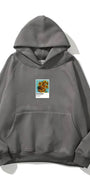 Kapüşonlu İçi Polar Sunflowers Baskılı Füme Unisex Oversize Hoodie Sweatshirt