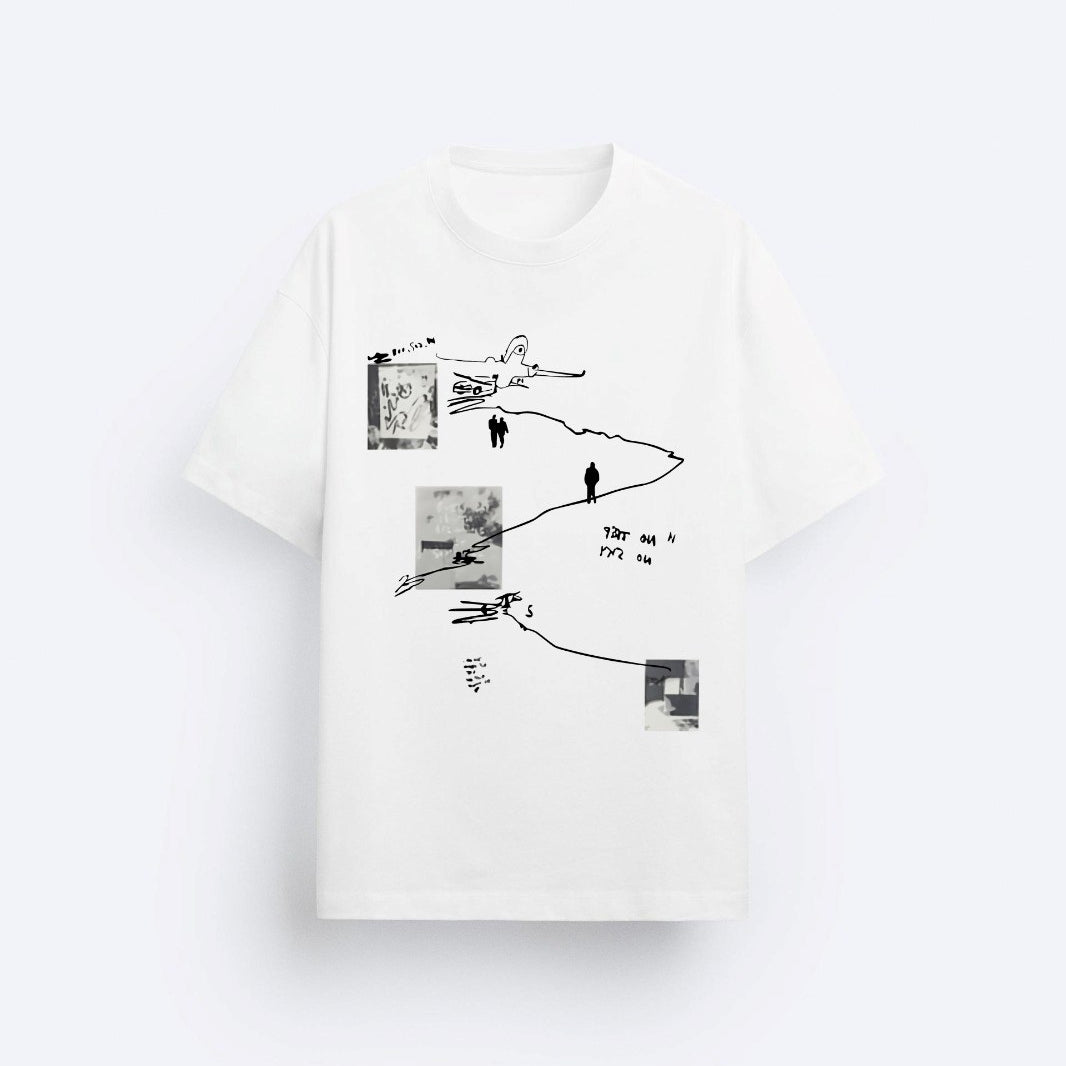 Art Work Baskılı Oversize Beyaz Erkek T-shirt