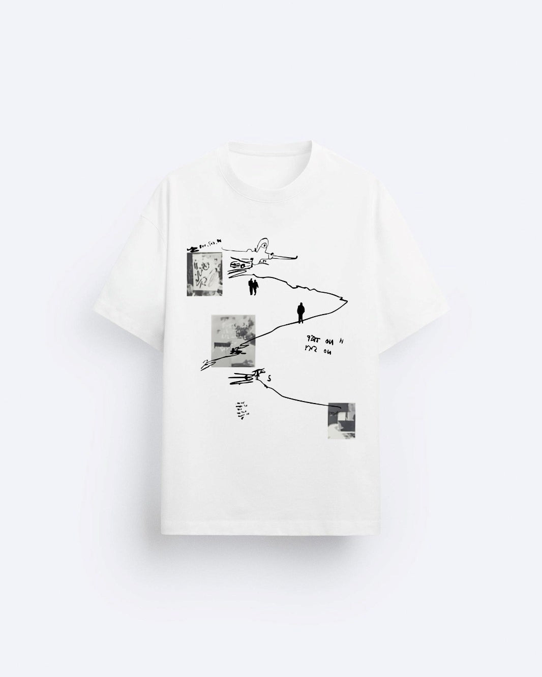 Art Work Baskılı Oversize Beyaz Erkek T-shirt