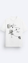 Art Work Baskılı Oversize Beyaz Erkek T-shirt