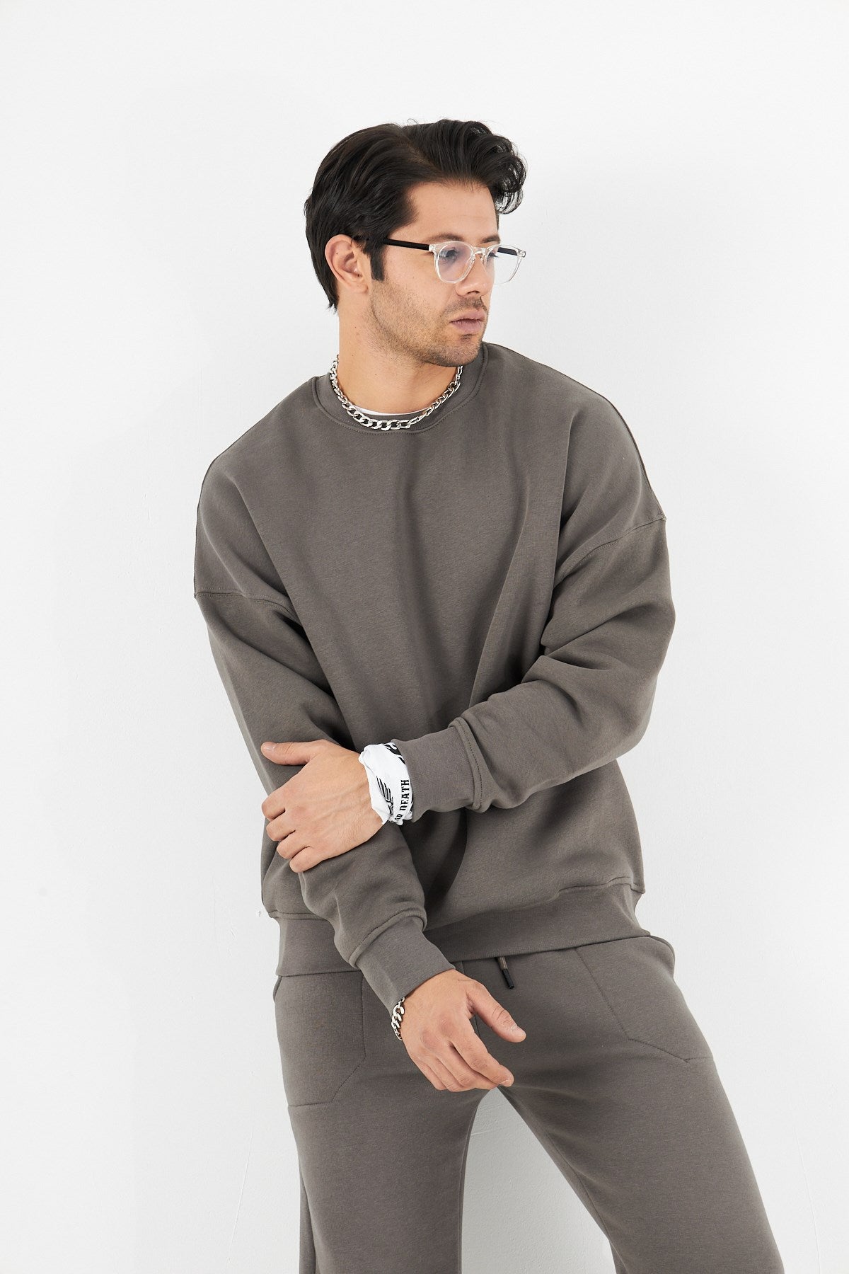 Bisiklet Yaka Basic 3 iplik Şardonlu Oversize Sweatshirt