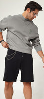 Bisiklet Yaka İçi Polar Move Ahead Yazı Baskılı Füme Oversize Sweatshirt