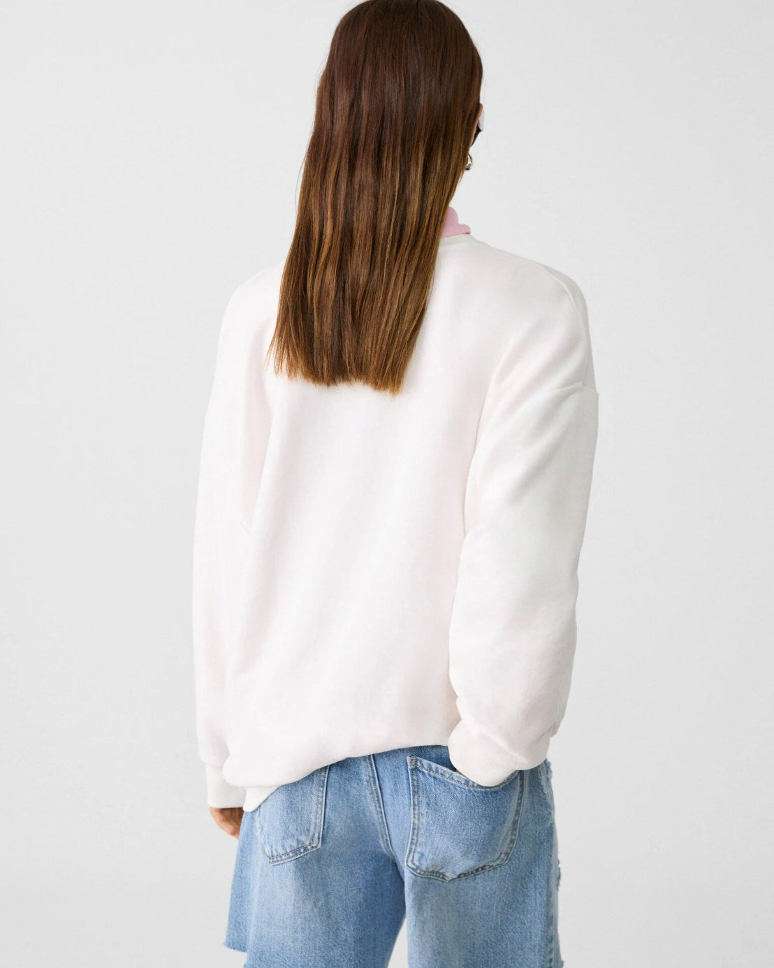 Bisiklet Yaka İçi Polar Paris Yazılı Kiraz Baskılı Beyaz Oversize Sweatshirt