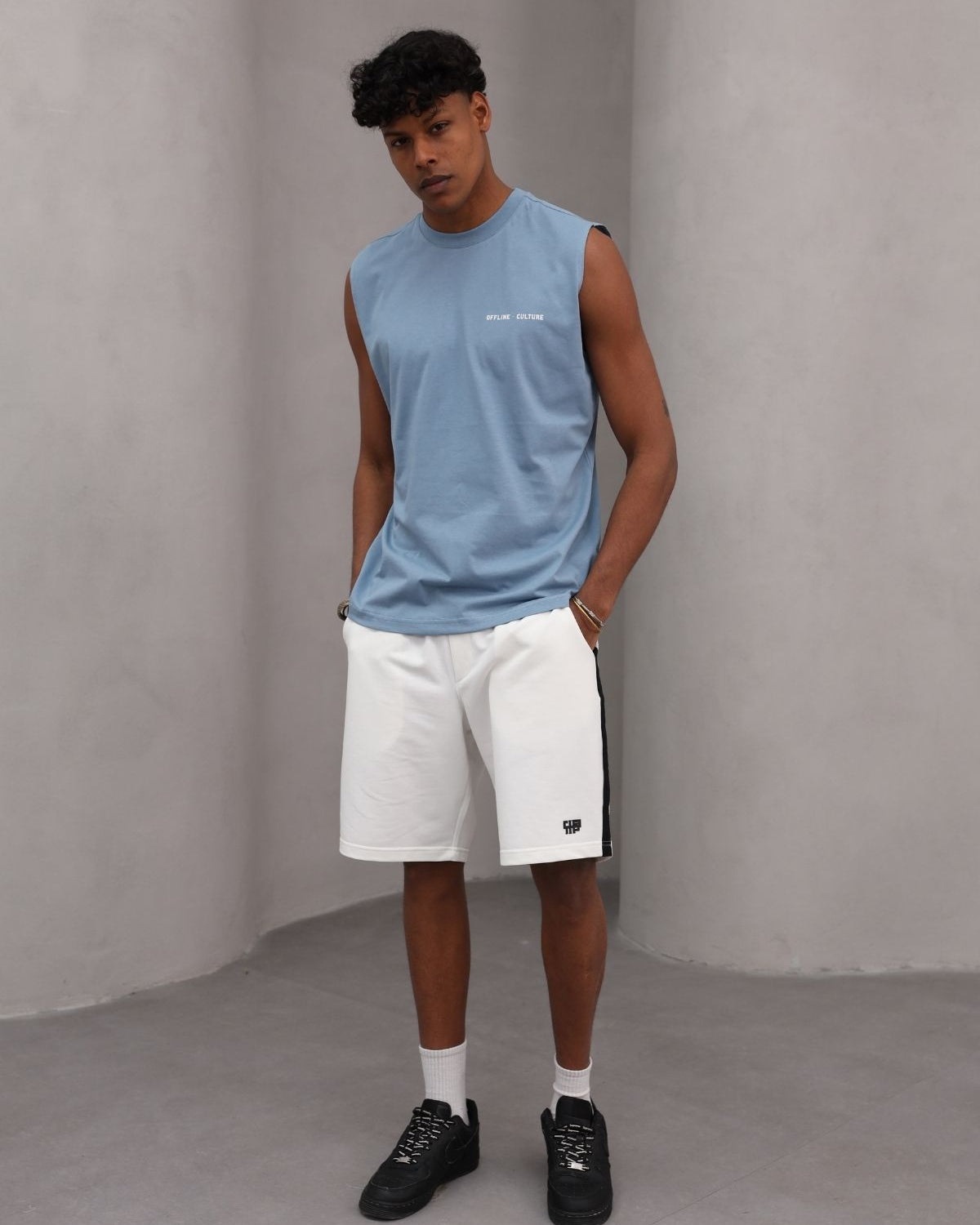 Rahat Kesim Offline Culture Kolsuz  %100 Pamuk Tişört Erkek Mavi