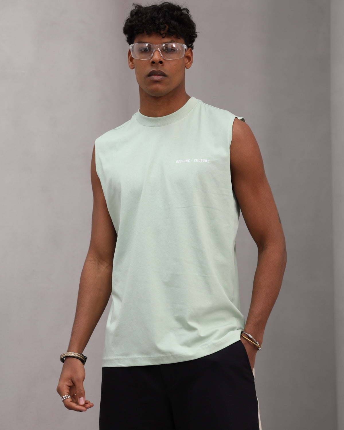 Rahat Kesim Offline Culture Kolsuz  %100 Pamuk Tişört Erkek Su Yeşili