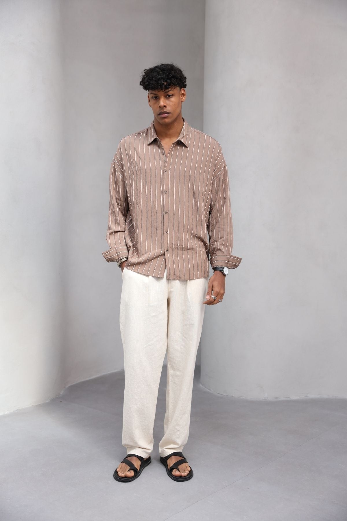 Yumuşak Dokulu Çizgili Modern Erkek Gömlek