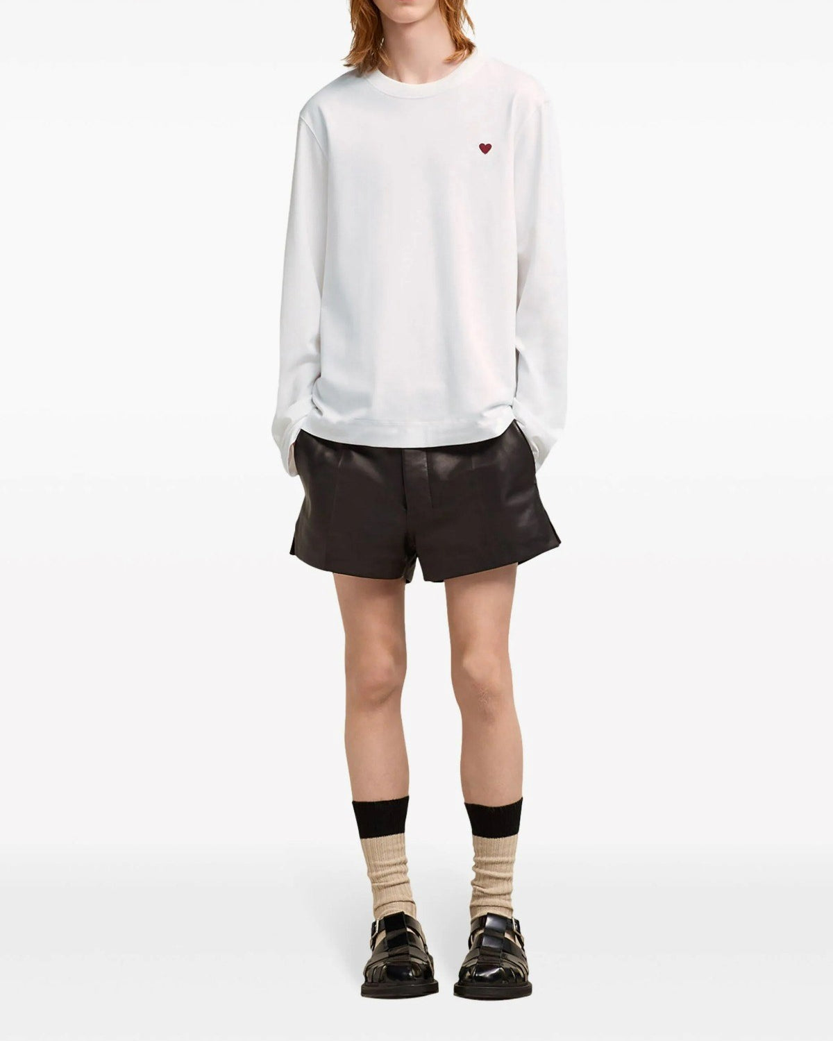 Bisiklet Yaka İçi Polar Kalp Baskılı Beyaz Oversize Sweatshirt