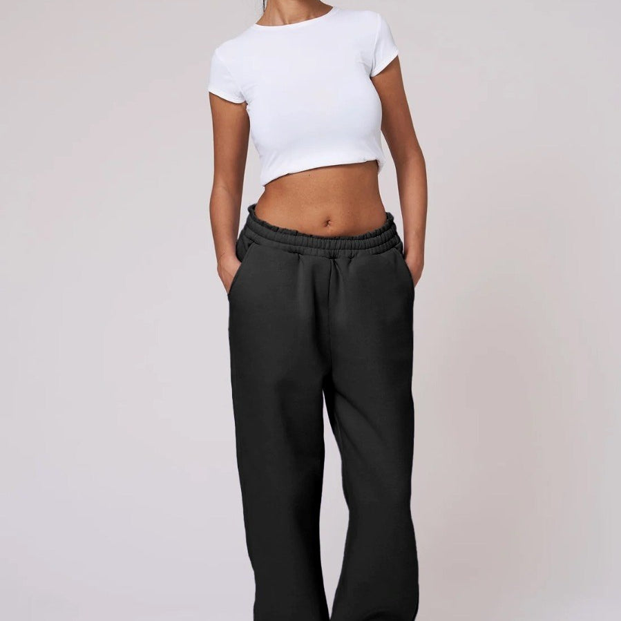 Beli Lastikli Boru Paça 3 İplik Siyah Eşofman Altı