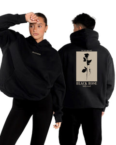 Kapüşonlu İçi Polar Black Rose Baskılı Siyah Unisex Hoodie Sweatshirt
