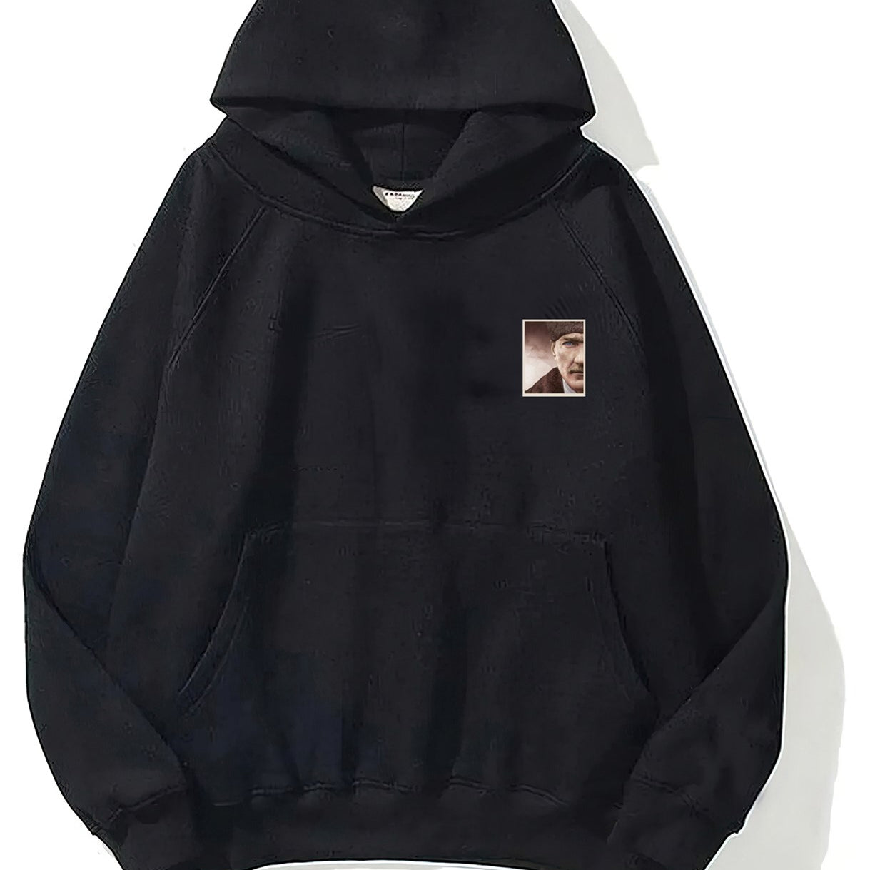Kapüşonlu İçi Polar Mustafa Kemal Atatürk Baskılı Siyah Unisex Hoodie Sweatshirt