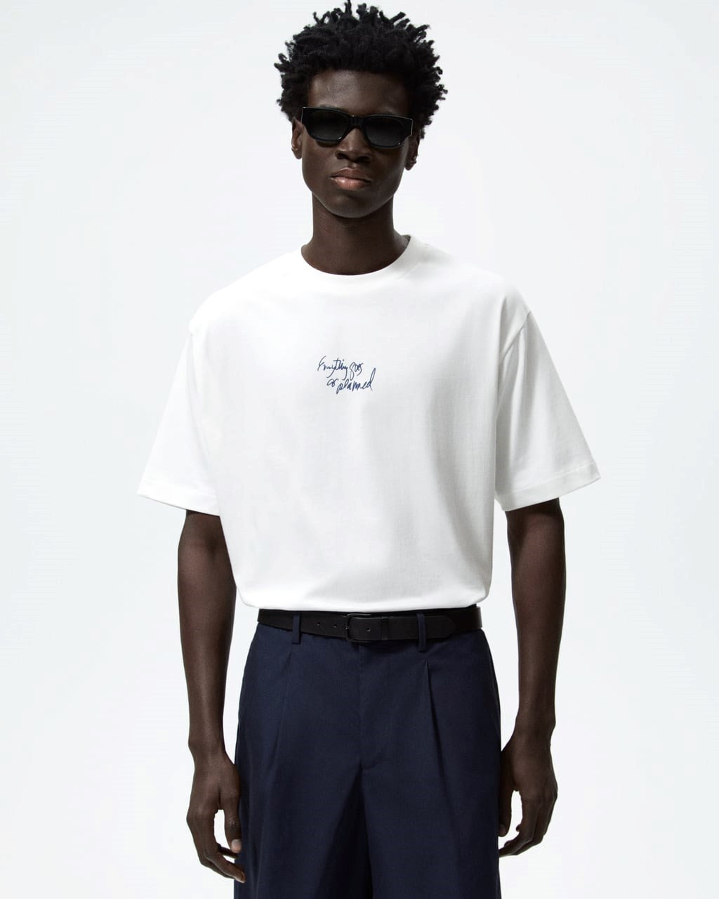 Bisiklet Yaka Palmiye Baskılı Oversize Beyaz Erkek T-shirt