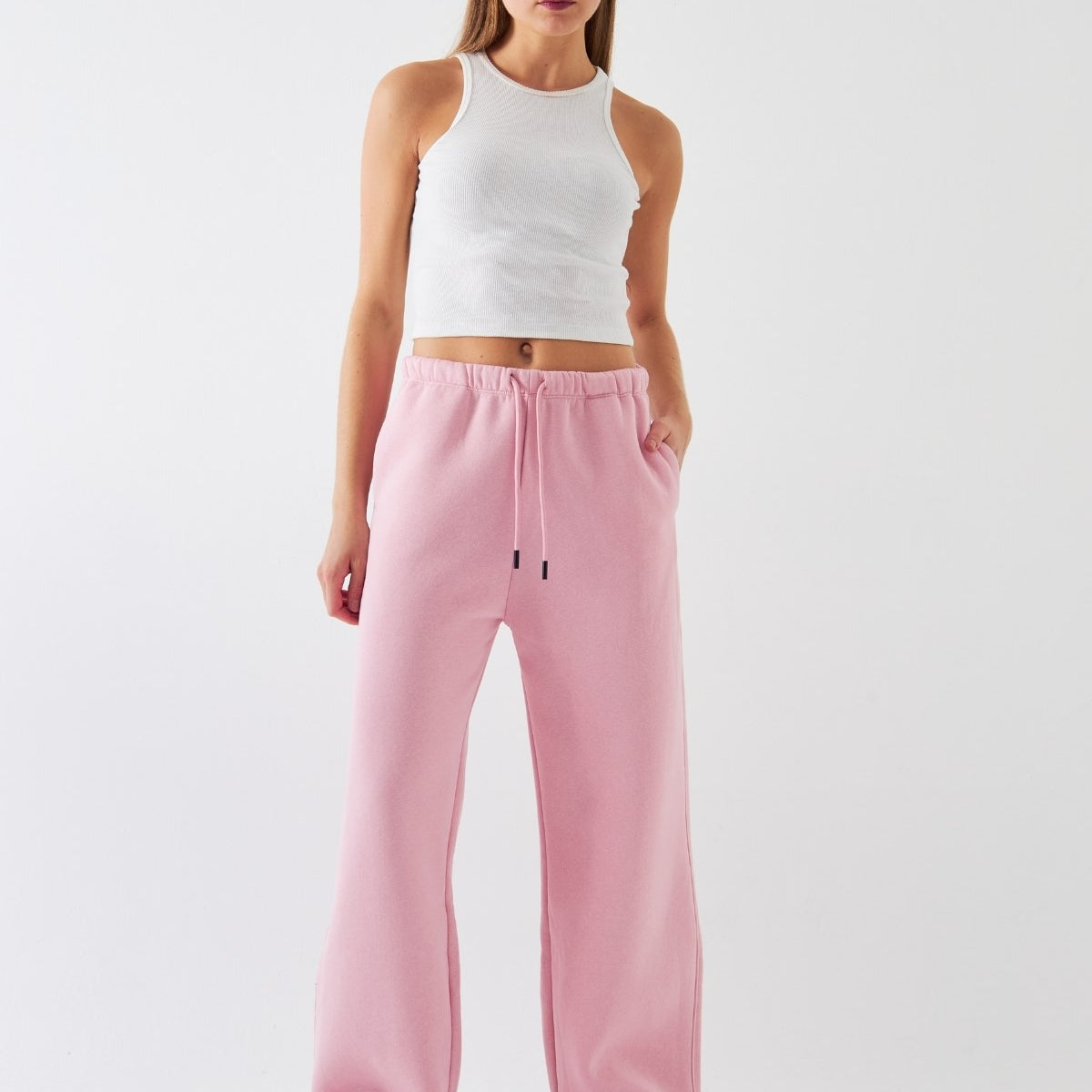 Oversize Unisex Eşofman Altı Pembe – 3 İplik Şardonlu, Bol Paça, Cepli, Modern Rahat Kesim