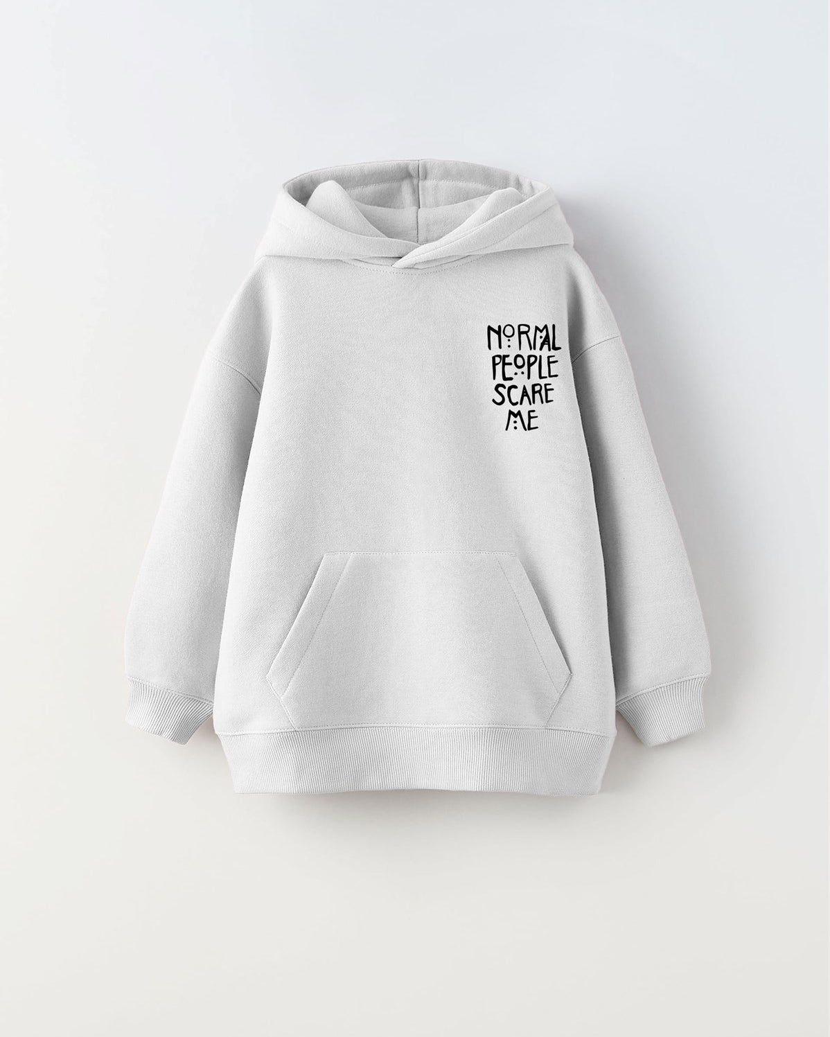 Kapüşonlu İçi Polar Normal People Scare Me Baskılı Beyaz Unisex Hoodie Çocuk Sweatshirt
