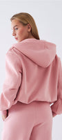 Kadın Oversize Zip Hoodie Pembe – Fermuarlı, Kapüşonlu, Kangru Cep,  3 İplik Şardonlu Polar