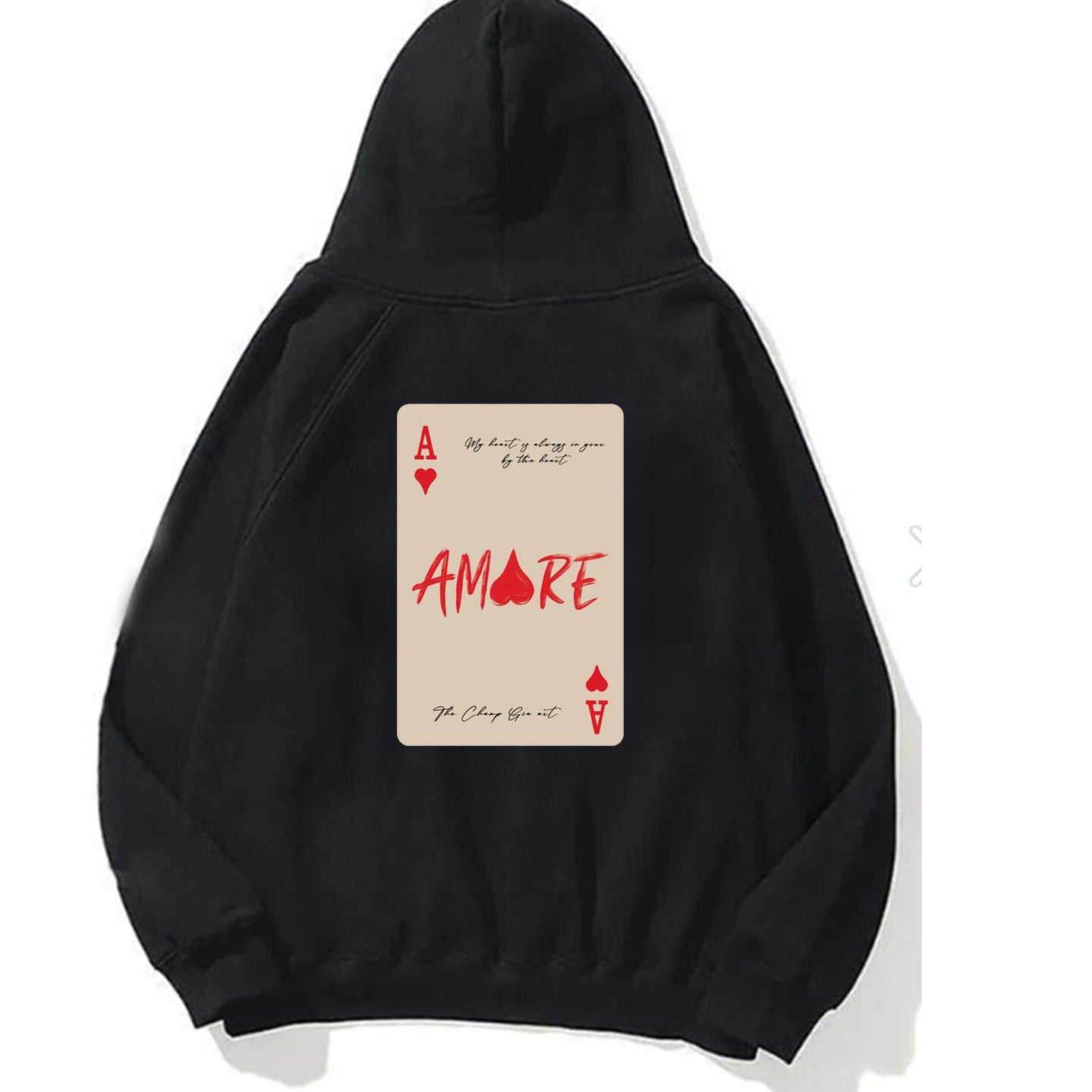 Kapüşonlu İçi Polar Amore Baskılı Siyah Unisex Hoodie Sweatshirt