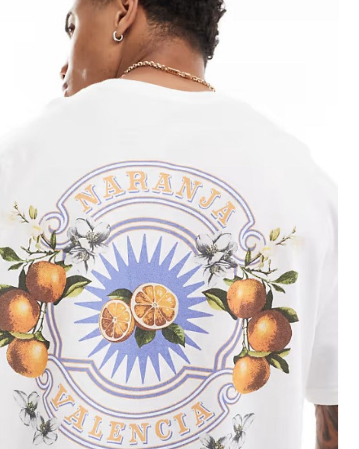Büyük Beden Erkek Tişört %100 Pamuk Beyaz Oversize Narenciye Baskılı Yazlık