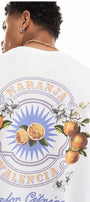 Büyük Beden Erkek Tişört %100 Pamuk Beyaz Oversize Narenciye Baskılı Yazlık