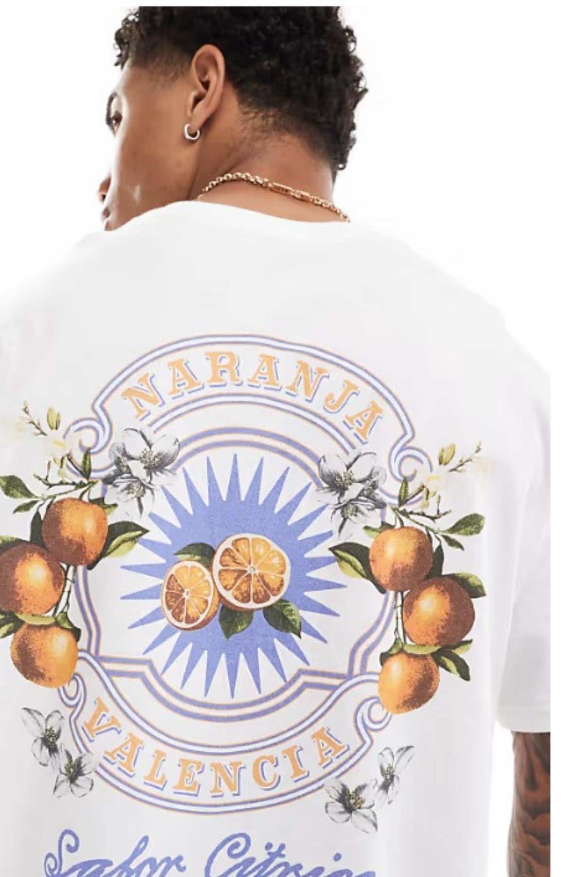 Büyük Beden Erkek Tişört %100 Pamuk Beyaz Oversize Narenciye Baskılı Yazlık