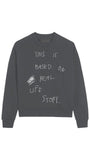 Bisiklet Yaka İçi Polar Life Story Yazı Baskılı Füme Oversize Sweatshirt