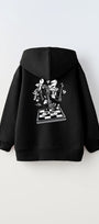 Kapüşonlu İçi Polar Satranç Think Baskılı Siyah Unisex Çocuk Hoodie Sweatshirt