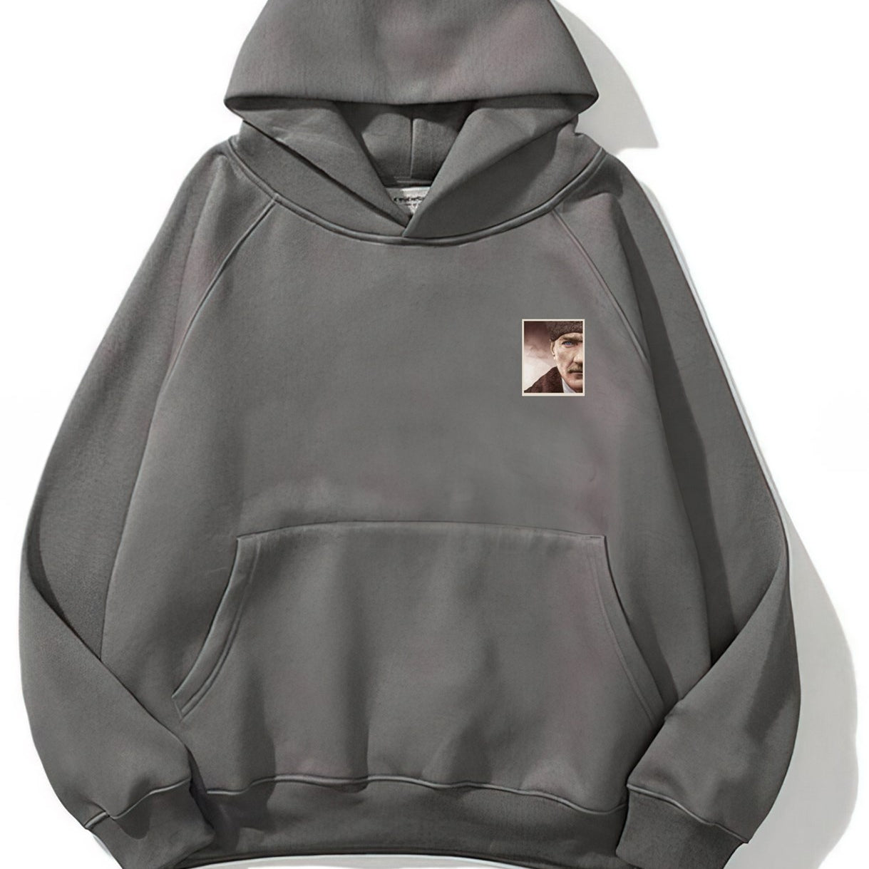 Kapüşonlu İçi Polar Mustafa Kemal Atatürk Baskılı Füme Unisex Hoodie Sweatshirt