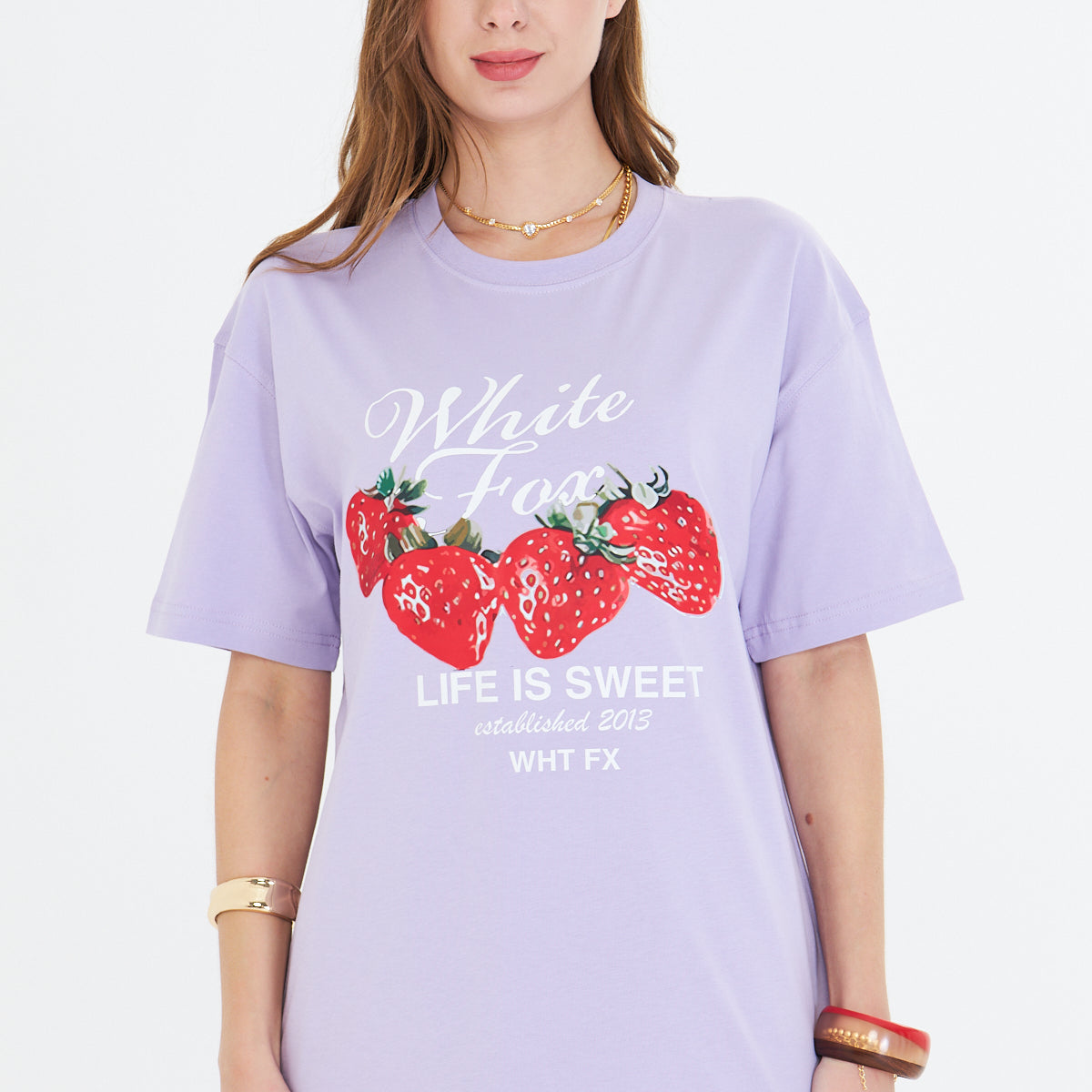 White Fox Life Is Sweat Baskılı Bisiklet Yaka T-shirt Kadın