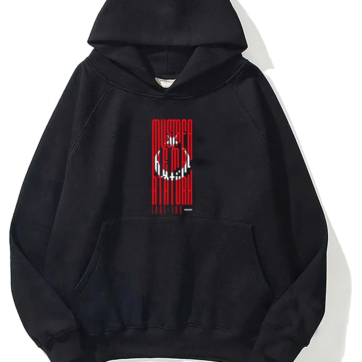 Kapüşonlu İçi Polar Türk Bayrağı Baskılı Siyah Unisex Hoodie Sweatshirt