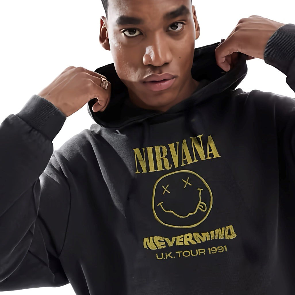 Kapüşonlu İçi Polar Nirvana Nevermind Yazı Baskılı Füme Oversize Hoodie Sweatshirt