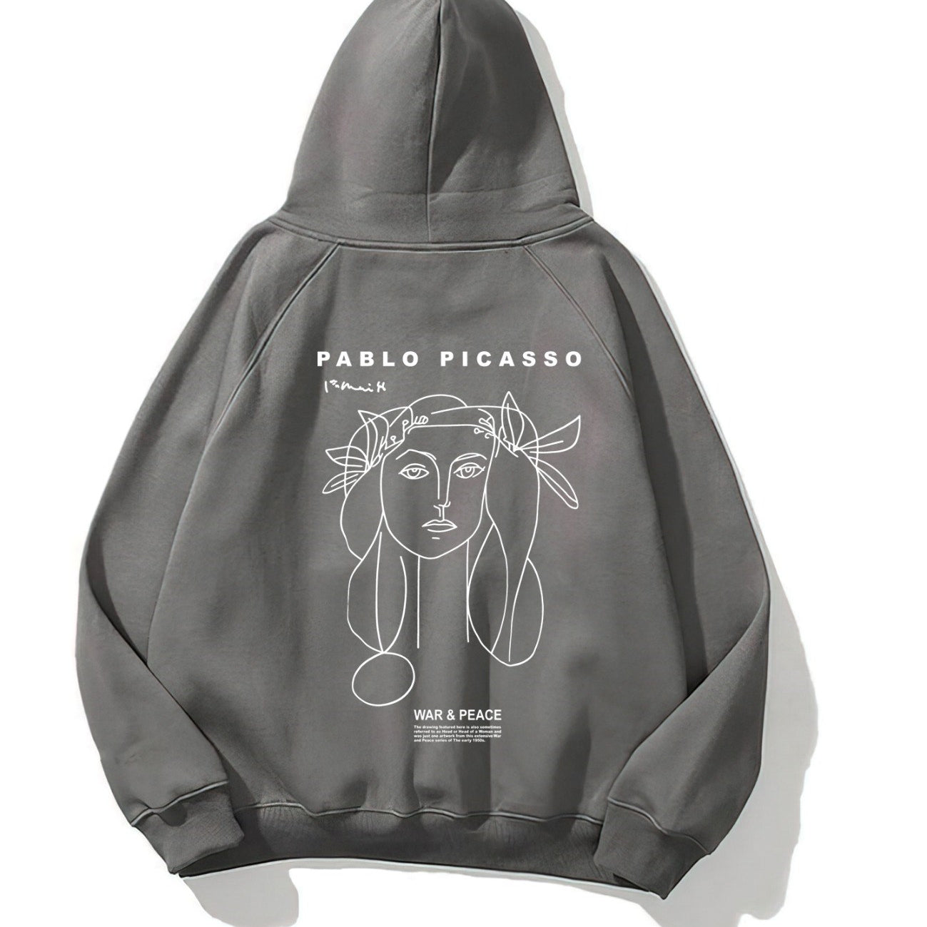 Kapüşonlu İçi Polar War & Peace Baskılı Füme Unisex Hoodie Sweatshirt