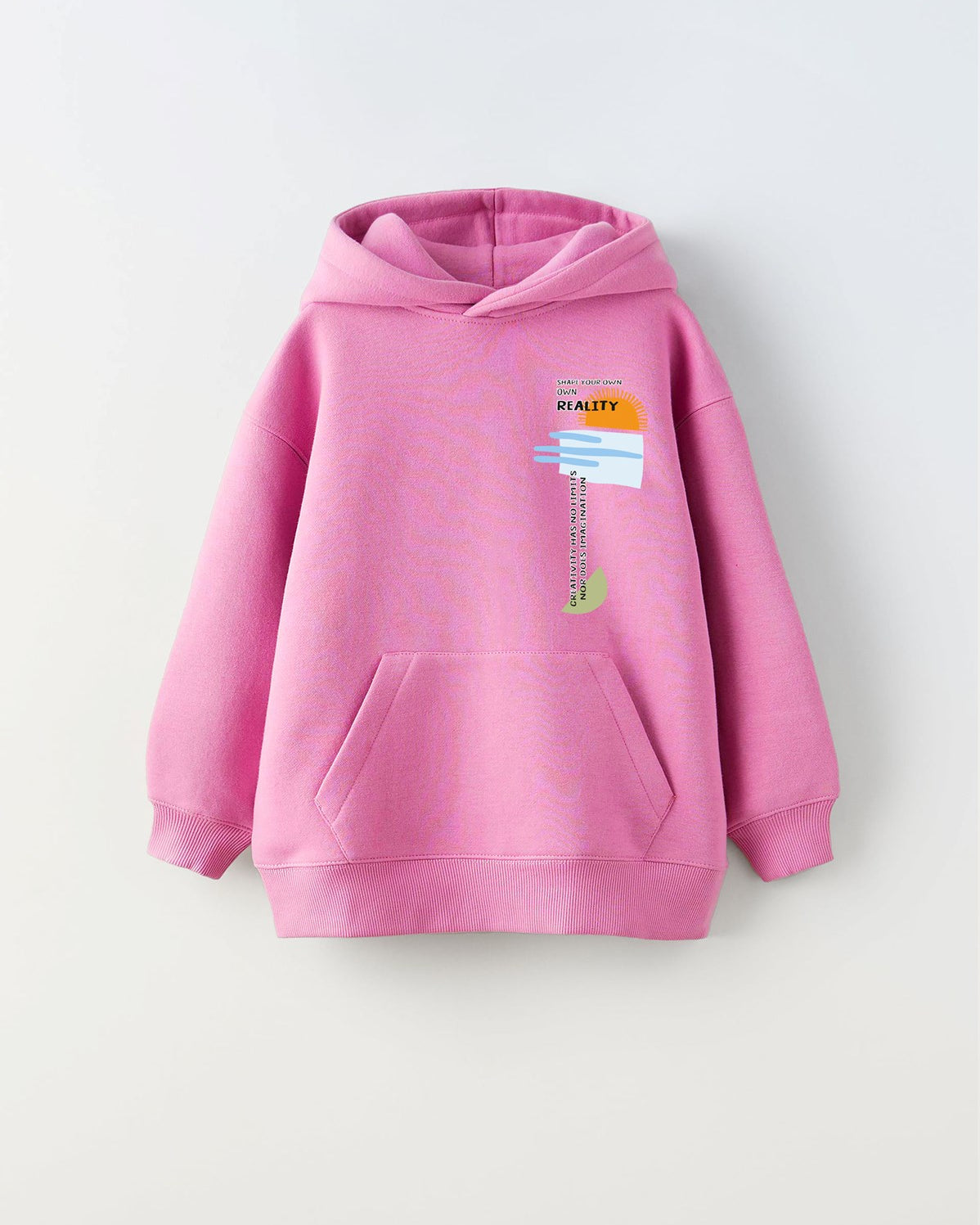 Kapüşonlu İçi Polar Shape Your Own Reality Baskılı Pembe Unisex Hoodie Çocuk Sweatshirt