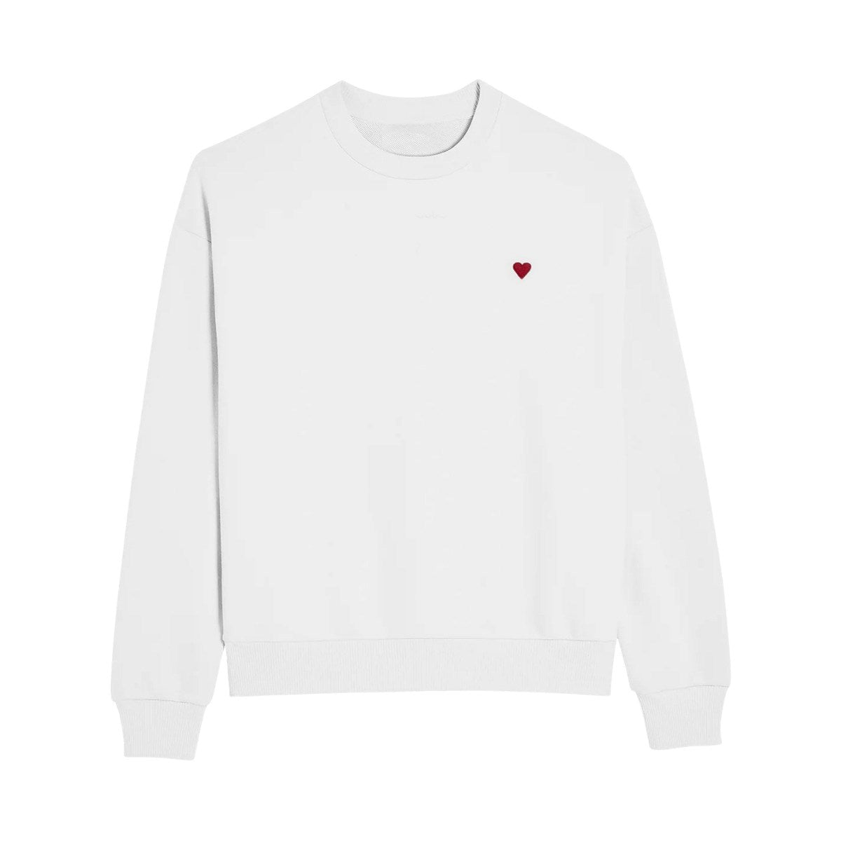 Bisiklet Yaka İçi Polar Kalp Baskılı Beyaz Oversize Sweatshirt