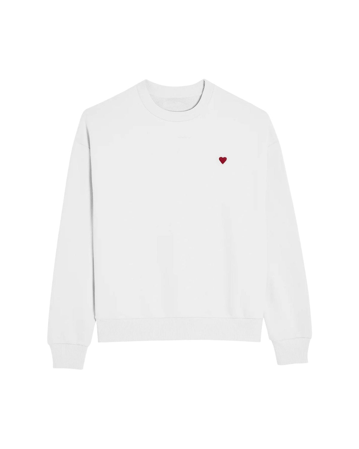 Bisiklet Yaka İçi Polar Kalp Baskılı Beyaz Oversize Sweatshirt