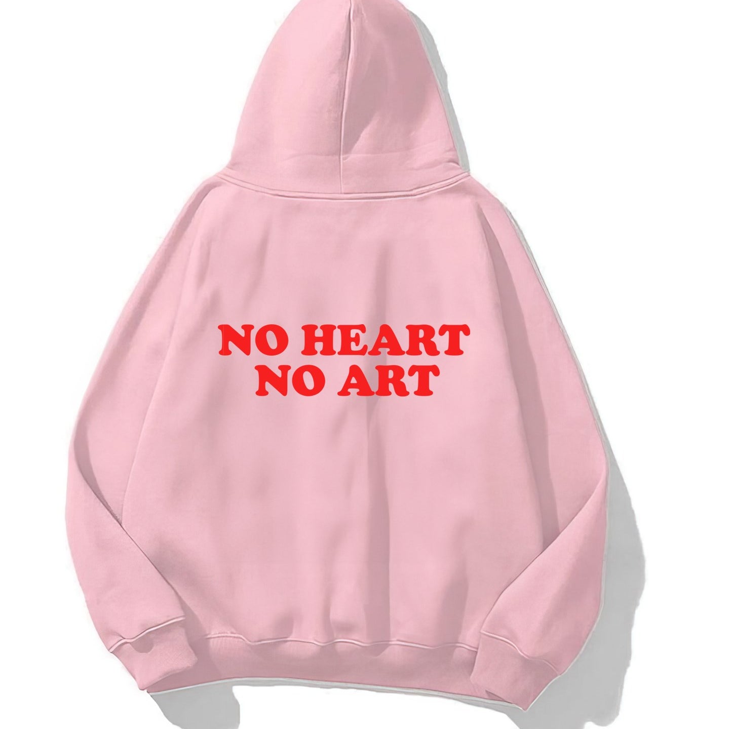 Kapüşonlu İçi Polar No Heart No Art Baskılı Pembe Unisex Hoodie Sweatshirt