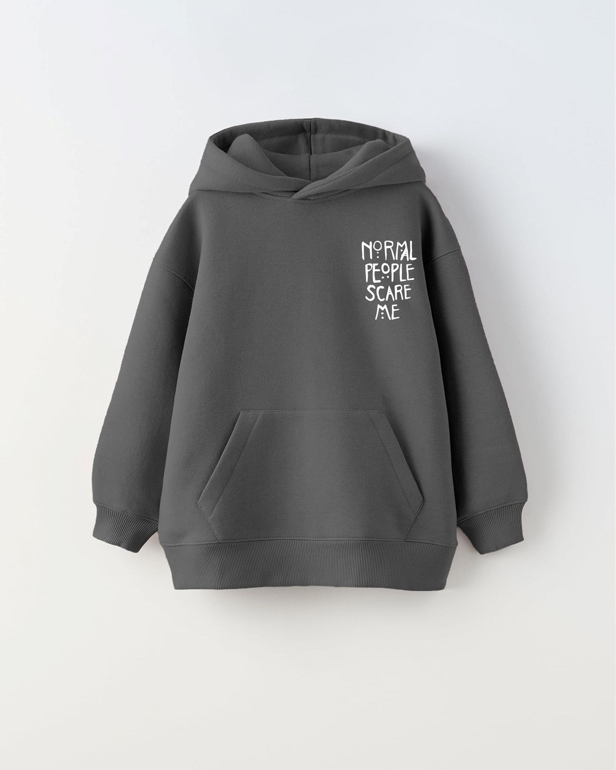 Kapüşonlu İçi Polar Normal People Scare Me Baskılı Füme Unisex Çocuk Hoodie Sweatshirt