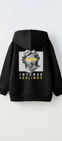 Kapüşonlu İçi Polar Intense Feelings Baskılı Siyah Unisex Çocuk Hoodie Sweatshirt