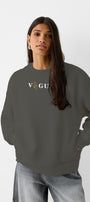 Vogue Yazı Baskılı Bisiklet Yaka İçi Polar Oversize Kesim Unisex Füme Sweatshirt