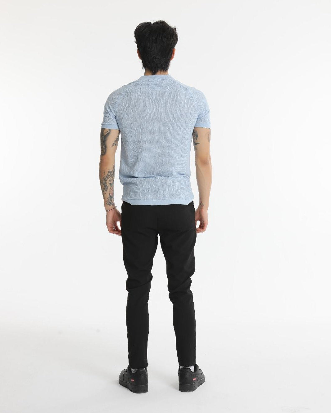 The Champ Polo Yaka Fermuarlı Triko Örme Mavi Erkek T-shirt