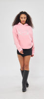 Amor Yazılı Taş Baskılı Kapüşonlu İçi Polar Oversize Pembe Sweatshirt