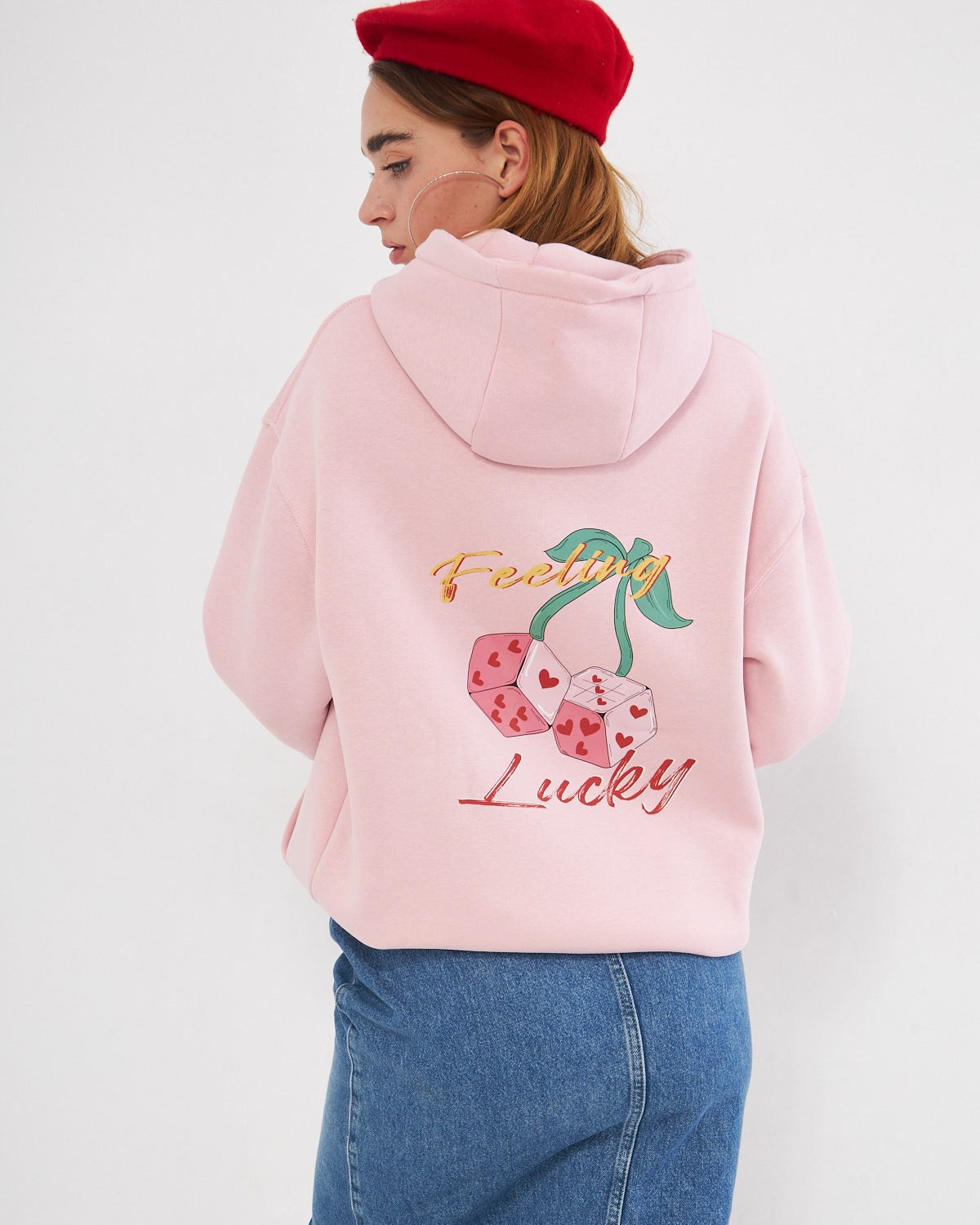 Kapüşonlu İçi Polar To Have You Yazılı Zar Baskılı Pembe Unisex Hoodie Sweatshirt
