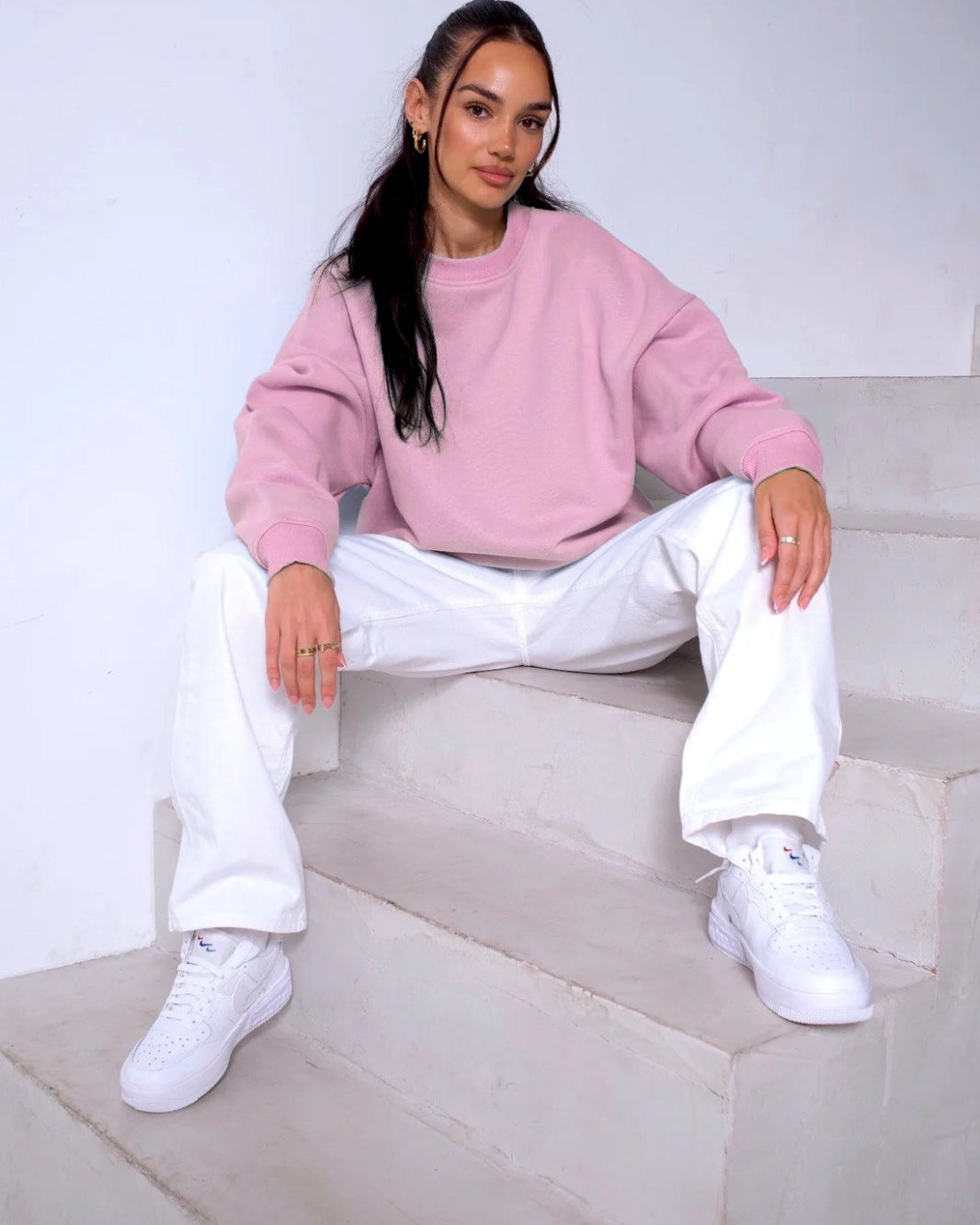 Bisiklet Yaka İçi Polar Pembe Unisex Oversize Sweatshirt