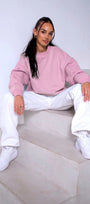 Bisiklet Yaka İçi Polar Pembe Unisex Oversize Sweatshirt