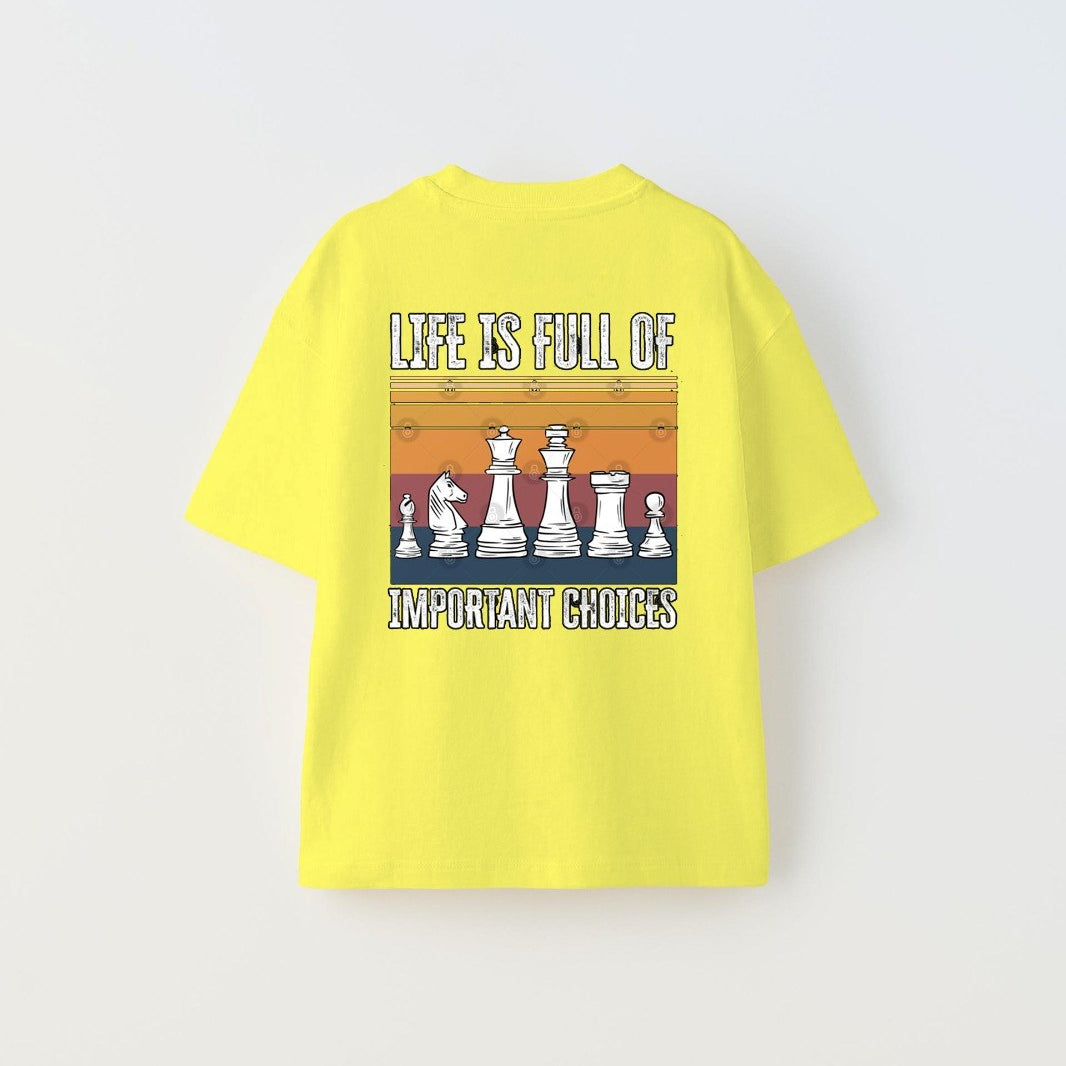 Life is Full Of Important Choices Yazılı Satranç Tasarım Baskılı Sarı Çocuk T-Shirt