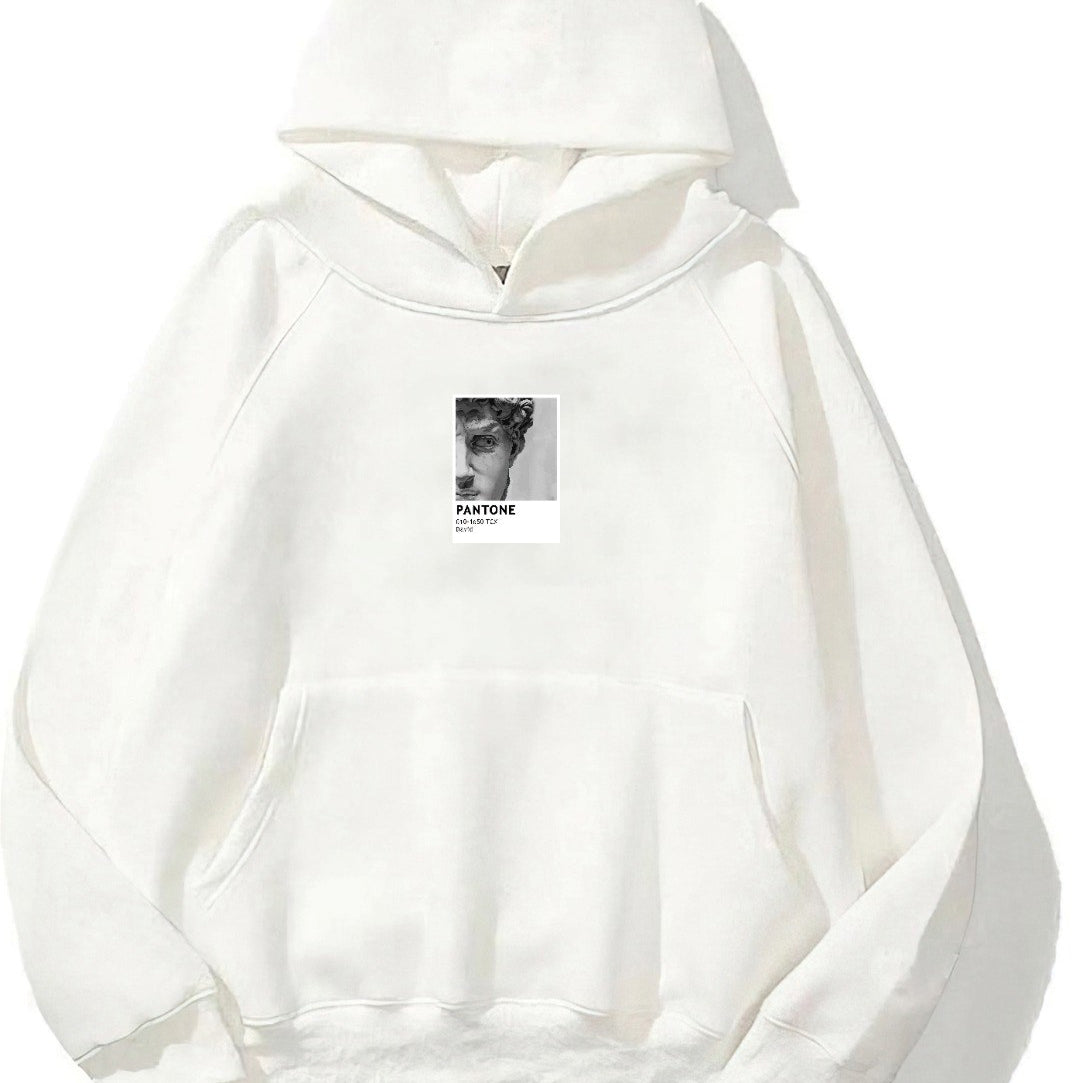 Kapüşonlu İçi Polar Pantone David Baskılı Beyaz Unisex Oversize Hoodie Sweatshirt