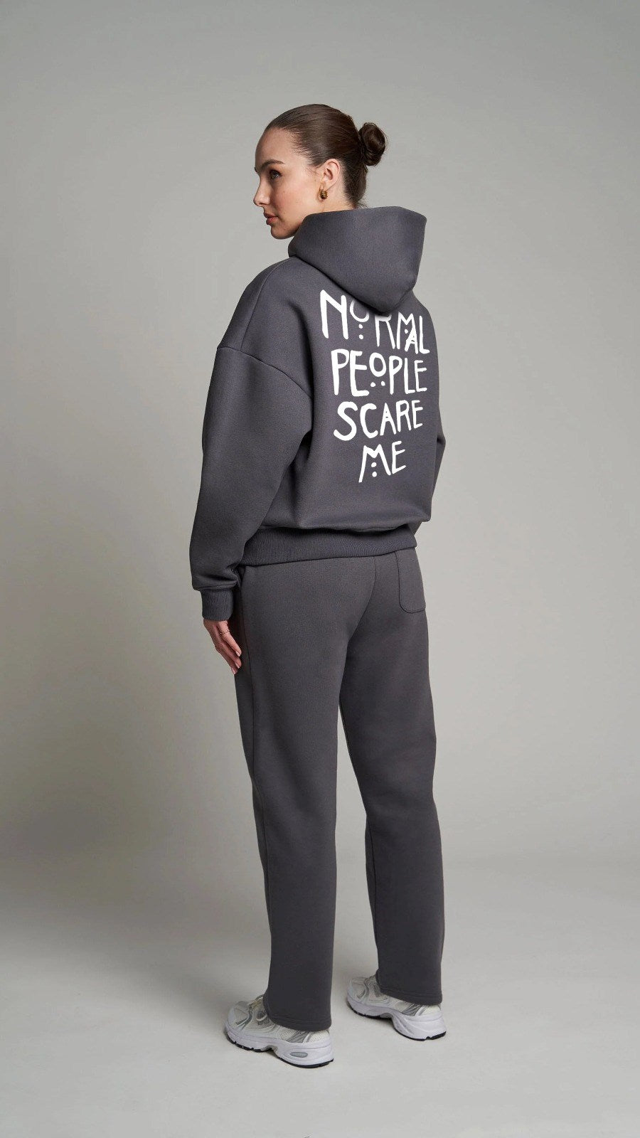 Kapüşonlu İçi Polar Normal People Scare Me Baskılı Füme Unisex Hoodie Sweatshirt