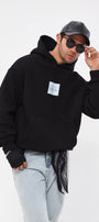 Kapüşonlu İçi Polar Syzygy Yazı Baskılı Siyah Oversize Hoodie Sweatshirt