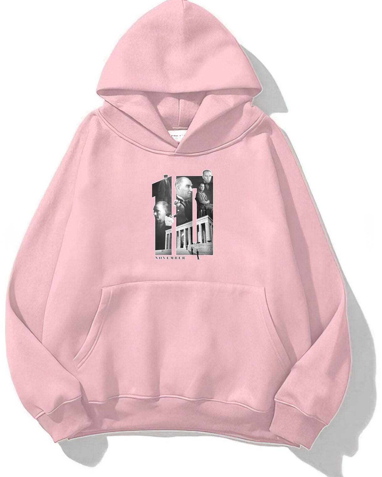 Kapüşonlu İçi Polar Kemal Atatürk 10 Kasım Baskılı Pembe Unisex Hoodie Sweatshirt