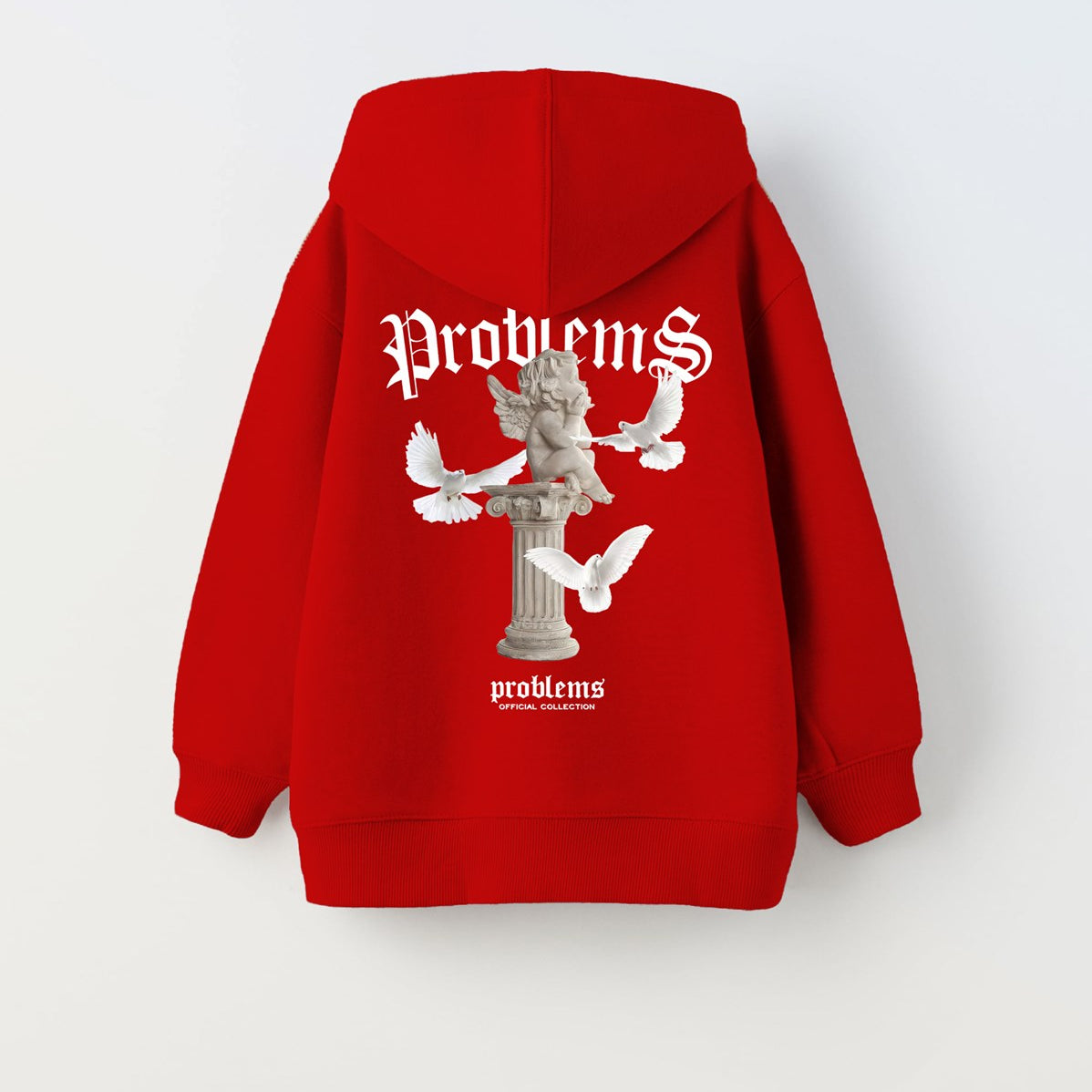 Kapüşonlu İçi Polar Problems Yazılı Heykel Baskılı Kırmızı Unisex Çocuk Hoodie Sweatshirt