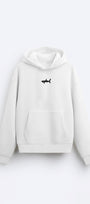 Kapüşonlu İçi Polar Shark Baskılı Beyaz Oversize Hoodie Sweatshirt