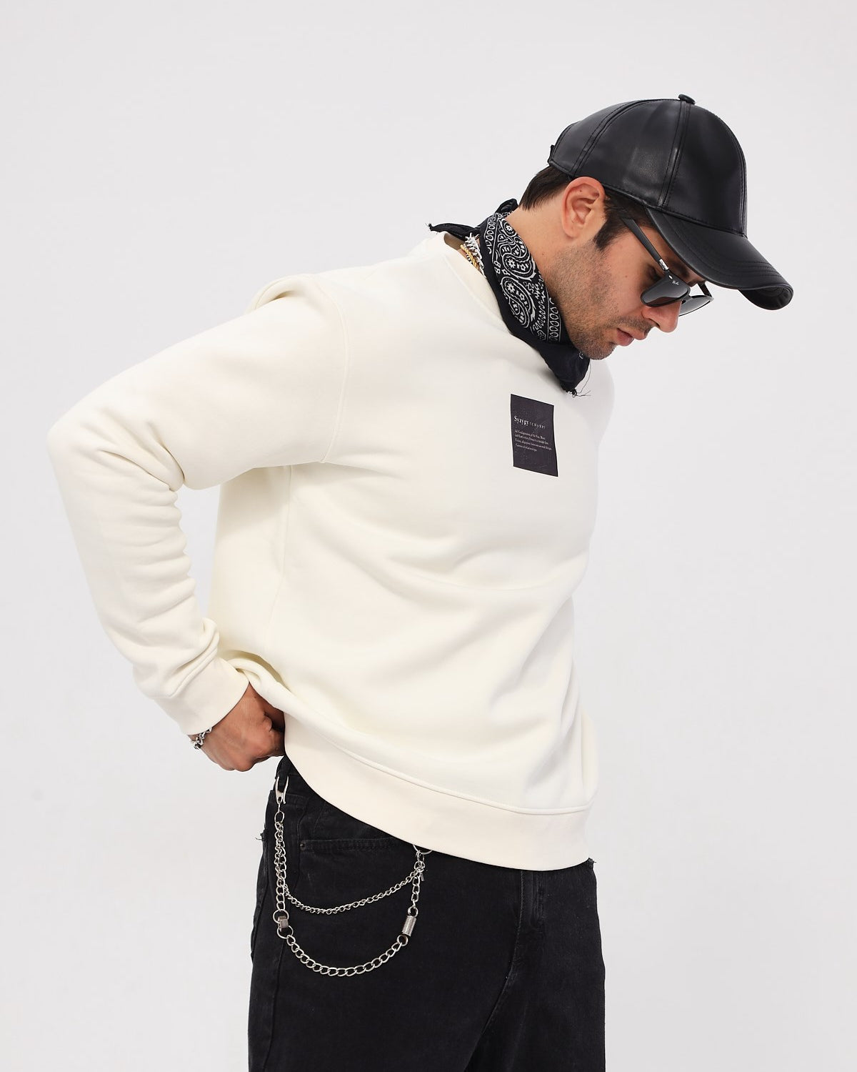 Bisiklet Yaka İçi Polar Syzygy Yazı Baskılı Beyaz Oversize Sweatshirt
