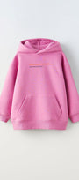 Kapüşonlu İçi Polar Art Work Heykel Baskılı Pembe Unisex Çocuk Hoodie Sweatshirt